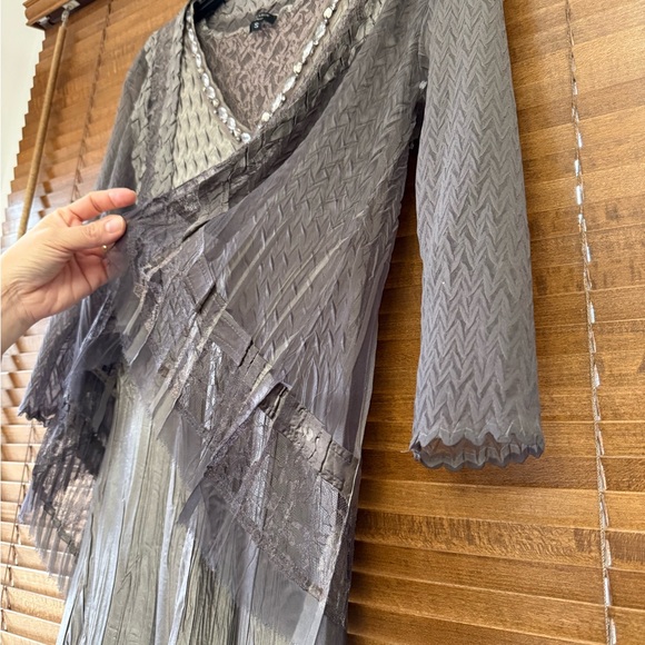 Komaro Beaded Charmeuse & Cliffon Tiered Dress withh Jacket - Picture 12 of 14